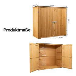 Puutarhakaappi puu, luonnonvärinen, 136 x 58 x 127 cm, kaksiosaiset ovet