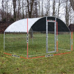 Fudajo XXL ulkohäkkisetti 2 x 3 x 2 m aurinkokatoksella sinkitty teräs hopea