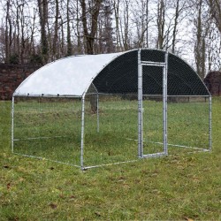 Fudajo XXL-ulkohäkkisetti 2 x 3 x 2 m aurinkokatoksella, sinkitty teräs, hopea
