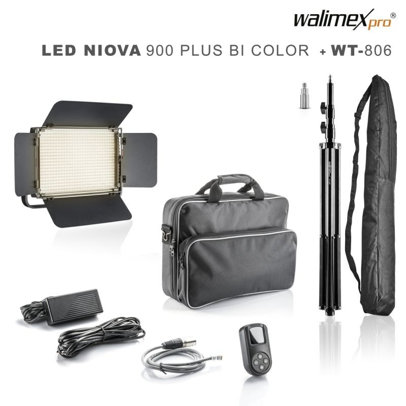 Walimex pro Niova 900 Plus Bi Color dimmattava LED-paneelivalaisin ja WT-806 jalusta -setti