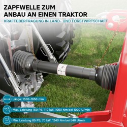 Voimansiirtokardaani T8 1500–1650 mm 1240 Nm 540 U/min 110 kW 6 hammasta