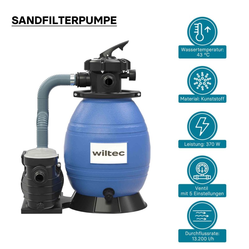 Hiekkasuodatinjärjestelmä uima-altaalle 370 W, 26 l suodatinsäiliö ja itseimevä pumppu 13 200 l/h