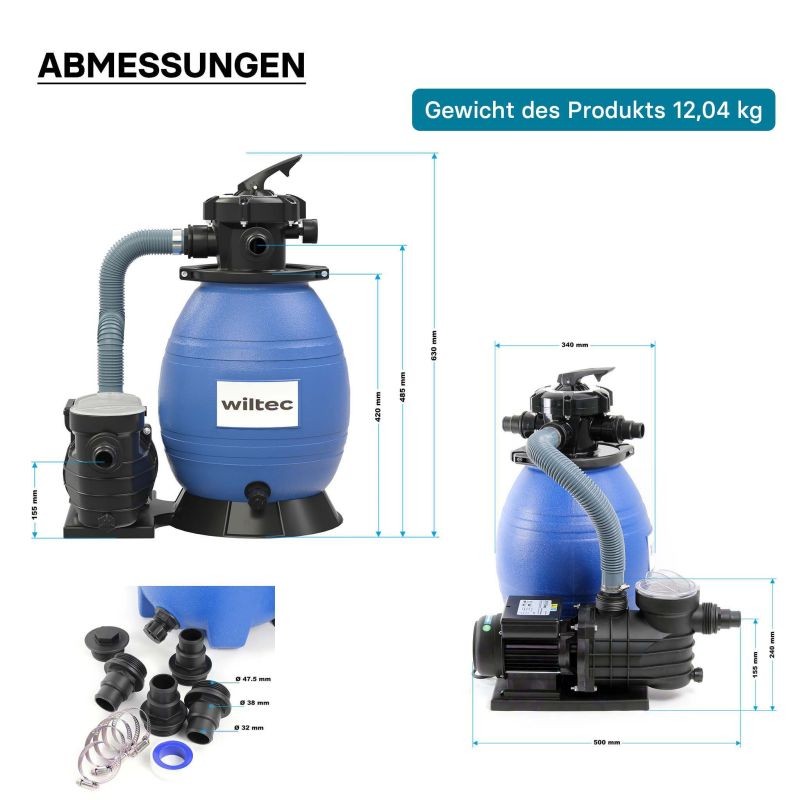 Hiekkasuodatinjärjestelmä uima-altaalle 370 W, 26 l suodatinsäiliö ja itseimevä pumppu 13 200 l/h