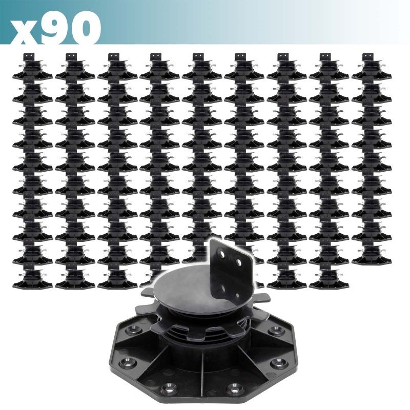 XPOtool Säädettävät terassijalat 90 kpl, 33-64 mm, 2700 kg, musta
