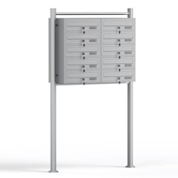 Postilaatikkojärjestelmä 10 lokeroa hopeanvärinen 945 x 270 x 1500 mm sinkitty teräs jalustalla