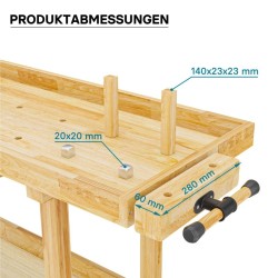 Työpenkki kumipuusta 151 x 61 5 x 86 cm ruskea kantavuus 150 kg vetolaatikolla ja puristimilla
