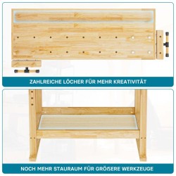 Työpenkki kumipuusta 151 x 61,5 x 86 cm, ruskea, kantavuus 150 kg, vetolaatikolla ja puristimilla