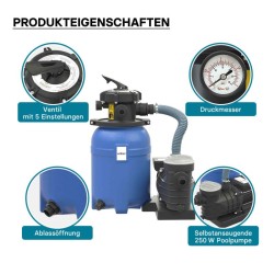 Hiekkasuodatinjärjestelmä uima-altaalle 250 W, 14 l säiliö, itseimevä pumppu 10 000 l/h