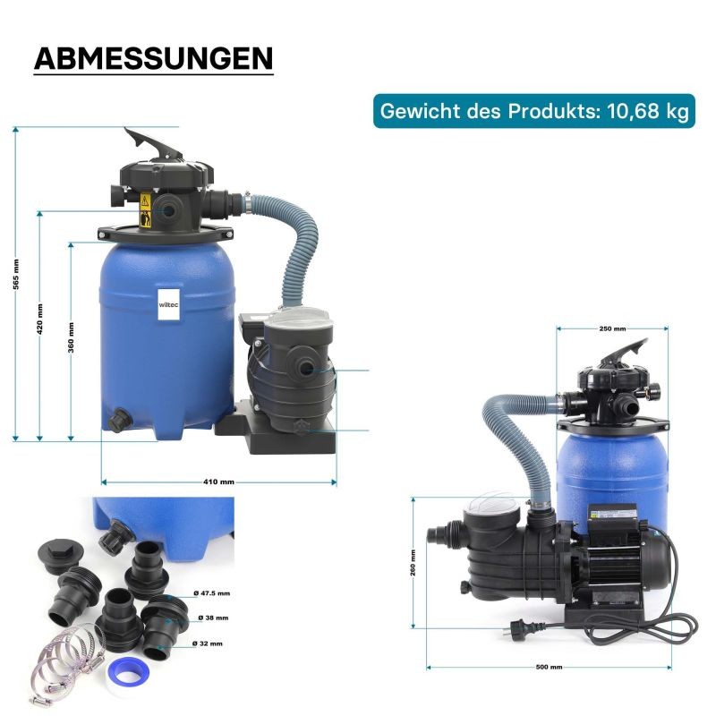 Hiekkasuodatinjärjestelmä uima-altaalle 250 W, 14 l säiliö, itseimevä pumppu 10 000 l/h