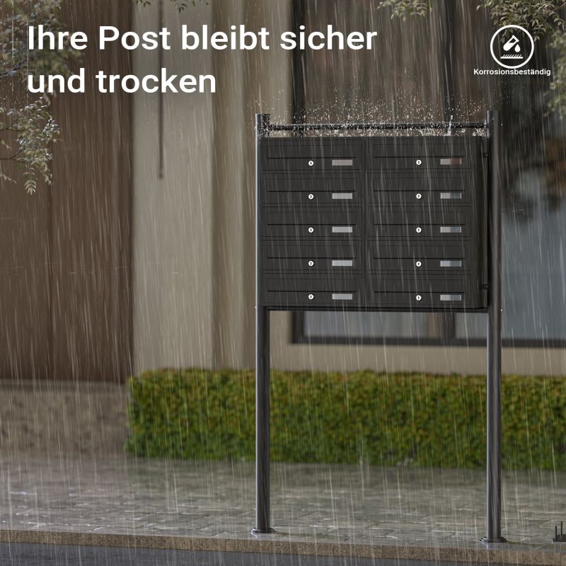 10-lokeroinen postilaatikkojärjestelmä, musta, 945 x 270 x 1500 mm, lukittava