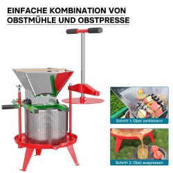 Manuaalinen hedelmäpuristin 14 l ruostumaton teräs punainen 405 x 405 x 660 mm