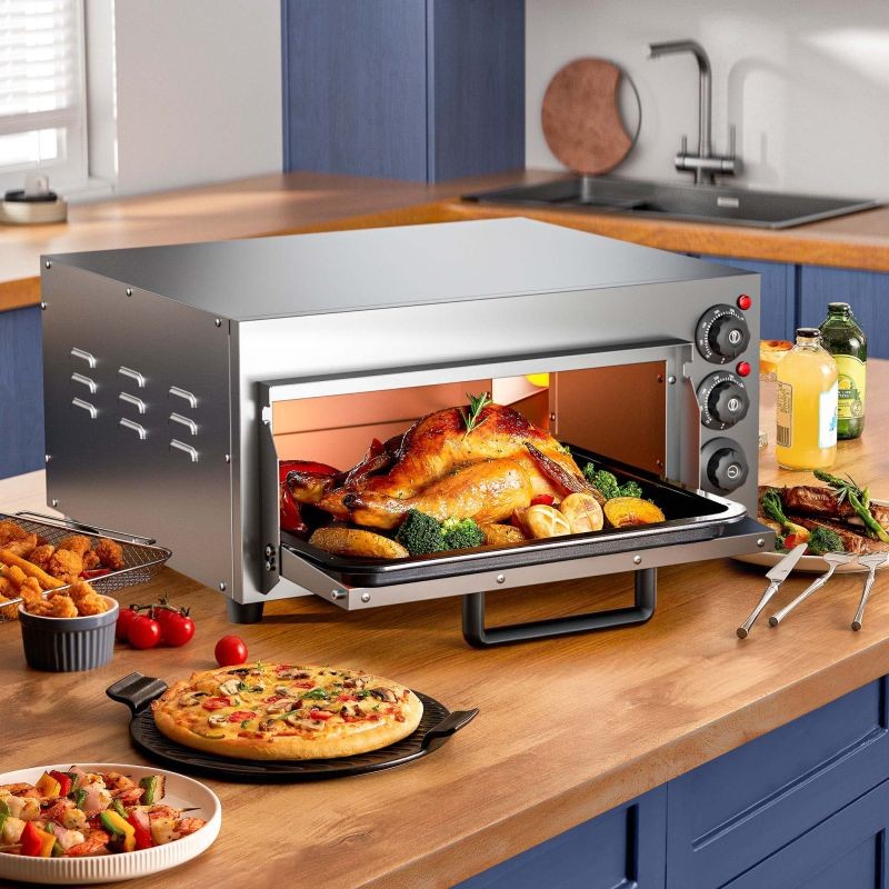 Sähköinen pizzauuni 2000 W kordierittikivellä, ruostumaton teräs