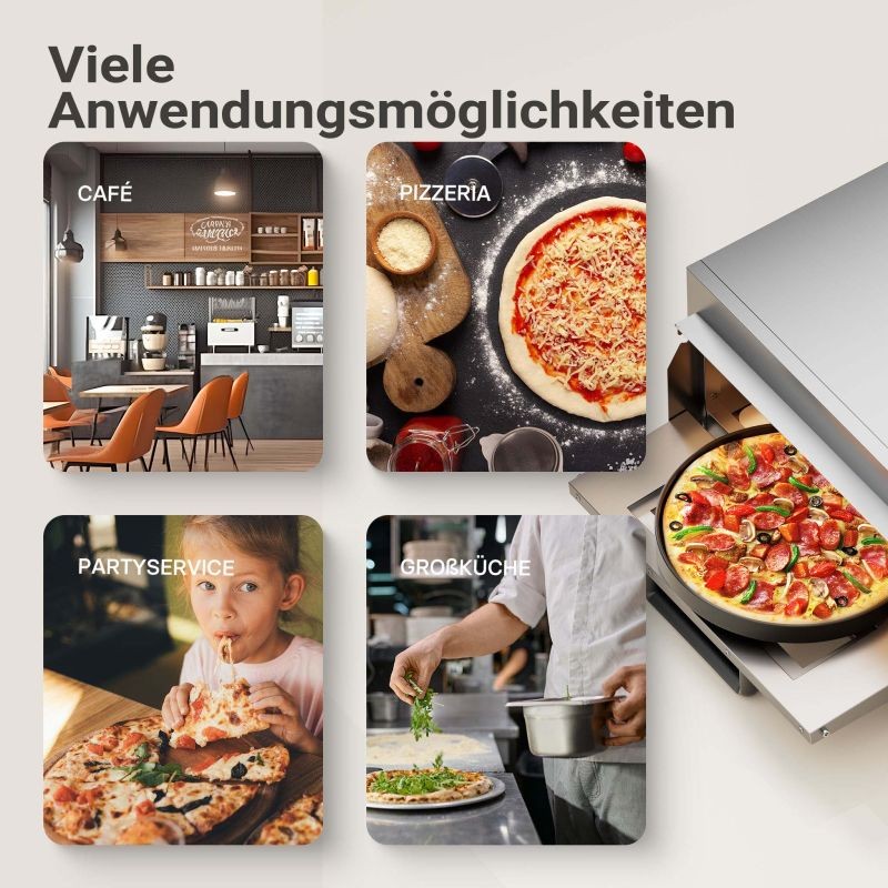 Sähköinen pizzauuni 2000 W kordierittikivellä, ruostumaton teräs