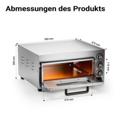 Sähköinen pizzauuni 2000 W kordierittikivellä, ruostumaton teräs
