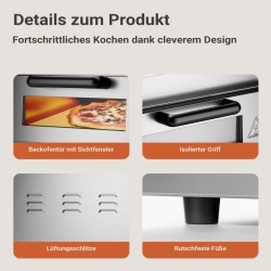 Sähköinen pizzauuni 2000 W kordierittikivellä, ruostumaton teräs