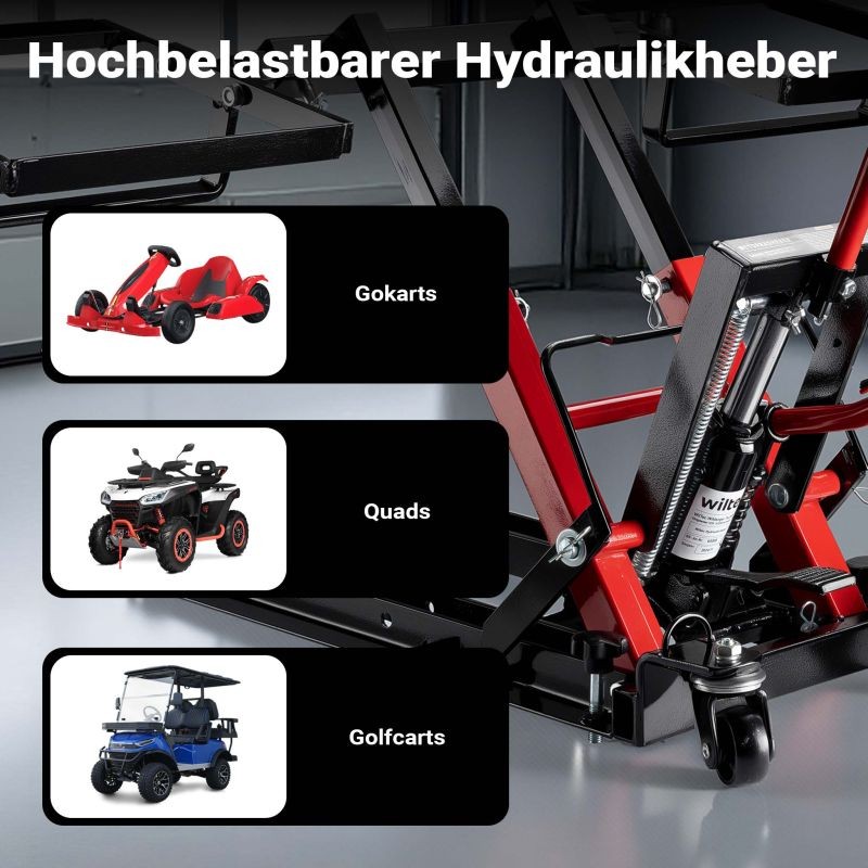 Hydraulinen 3-in-1 nostin moottoripyörille, mönkijöille ja ruohonleikkureille, 300 kg, 53 cm