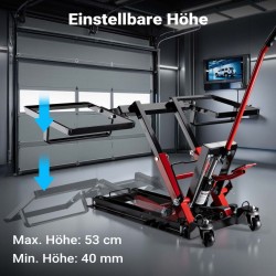 Hydraulinen 3-in-1 nostin moottoripyörille, mönkijöille ja ruohonleikkureille, 300 kg, 53 cm