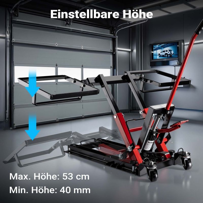 Hydraulinen 3-in-1 nostin moottoripyörille, mönkijöille ja ruohonleikkureille, 300 kg, 53 cm