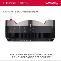 Samyang MF-adapteri V-AF-videobjektiiveille, manuaalinen tarkennus 300°, D95-mattebox-yhteensopiva