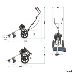 2-in-1 Polttomoottorikäyttöinen raivaaja ja trimmeri 1,9 kW pyörillä, 52 cm³, musta