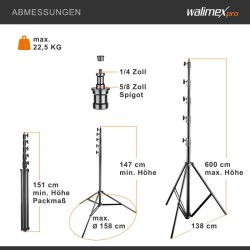 Walimex pro AIR Jumbo 600 valojalka 609 cm, 22,5 kg kantavuus, ilmapuskuri, alumiini