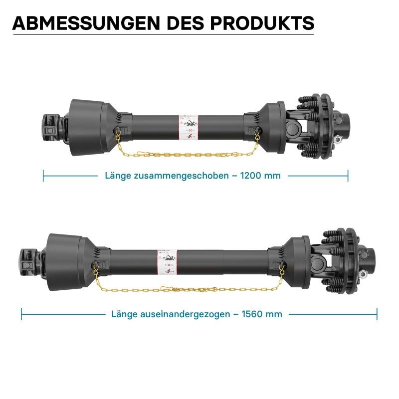 Voimansiirtokardaani T6 1200-1320 mm 830 Nm 540 U/min 74 kW 100 PS Z6 Z20