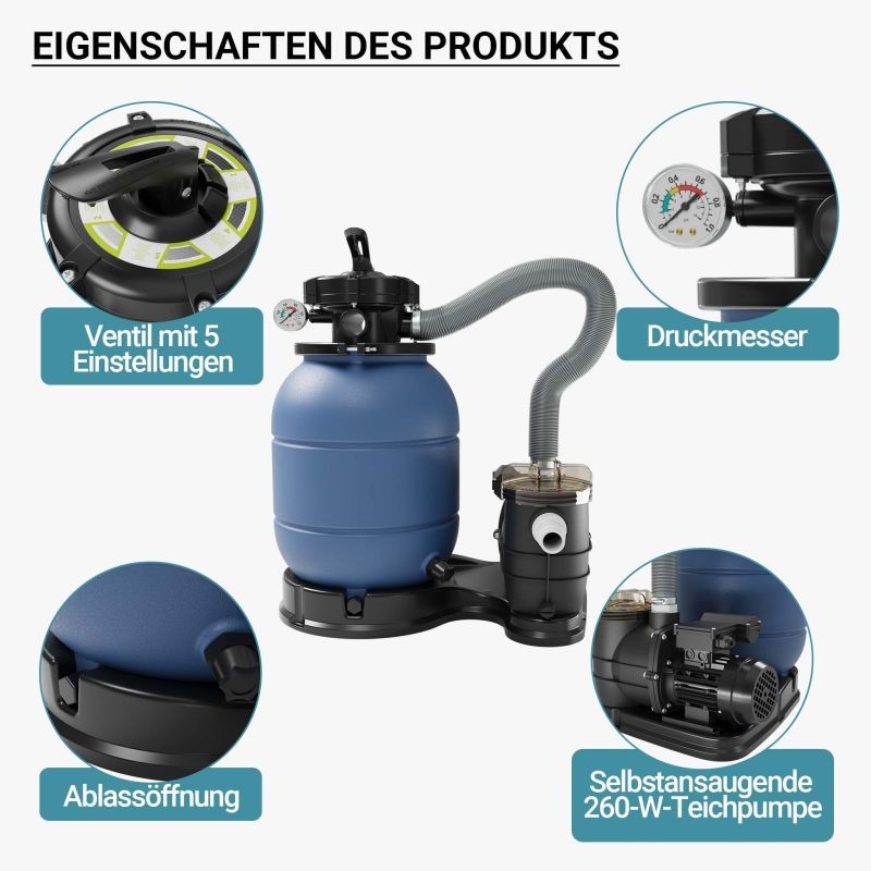 Hiekkasuodatinjärjestelmä uima-altaisiin 20 m³, 6000 l/h, 260 W