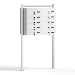 Postilaatikkoteline 10 lokeroa, valkoinen, 945 x 270 x 1500 mm, sinkitty teräs