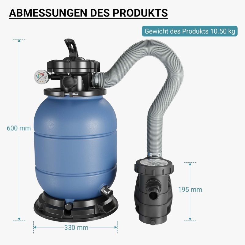 Hiekkasuodatinjärjestelmä HZS-200 uima-altaalle, itseimevä pumppu 220 W, 60 x 33 cm
