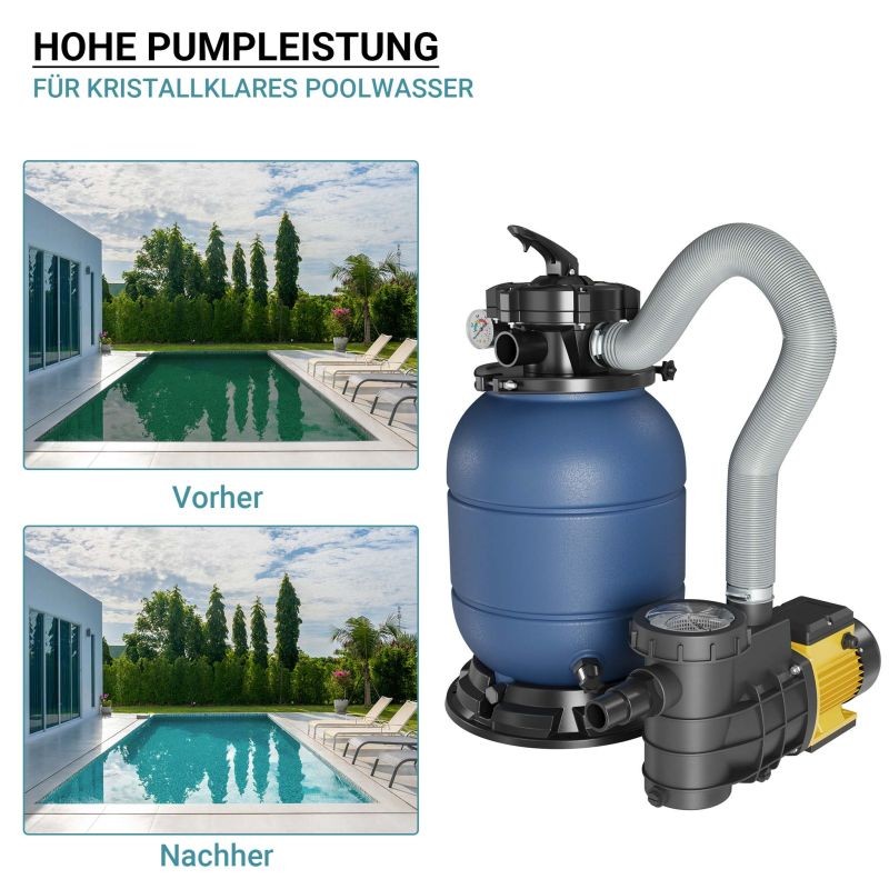 Hiekkasuodatinjärjestelmä HZS-200 uima-altaalle, itseimevä pumppu 220 W, 60 x 33 cm