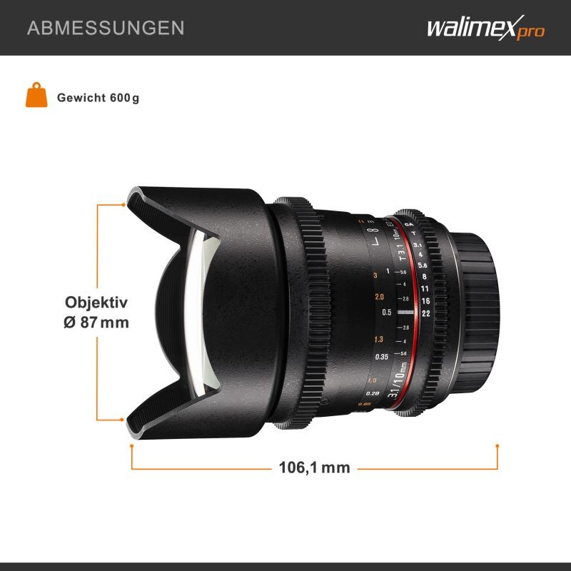 Walimex Pro 10mm 1:3,1 VCSC laajakulmaobjektiivi Canon EF-S, musta
