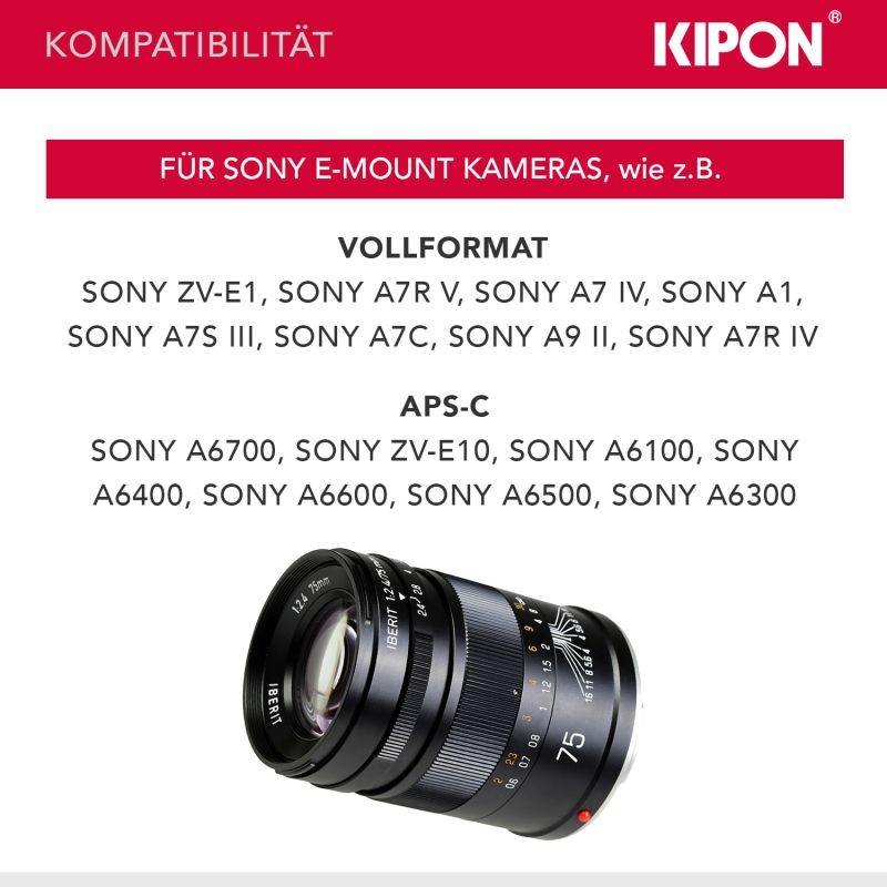 Kipon Iberit 75mm f/2,4 manuaalitarkenteinen objektiivi Sony E -kameroille