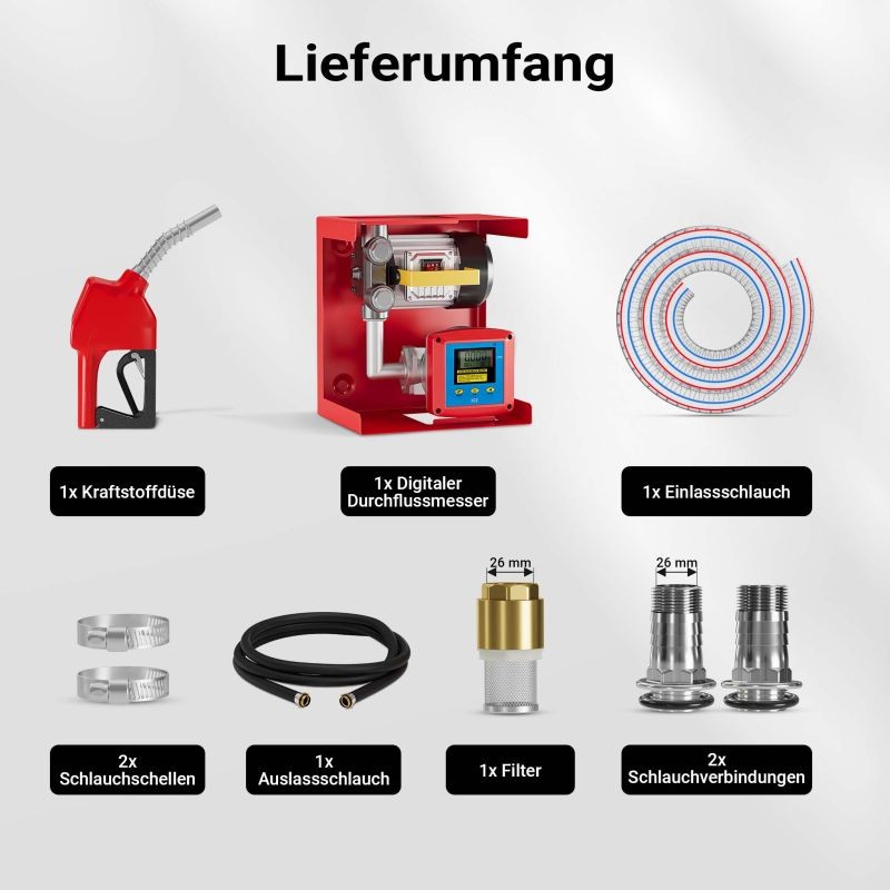 Diesel- ja lämmitysöljypumppu 550 W 60 l/min, itseimevä, automaattinen täyttöpistooli ja virtausmittari