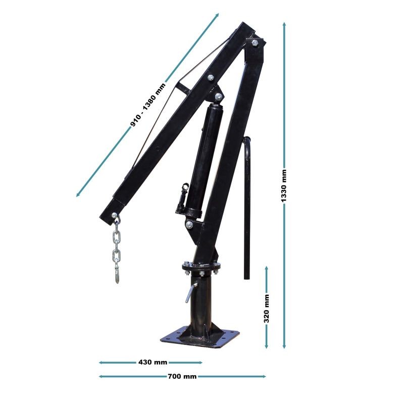 Hydraulinen nosturi 500 kg, 0-1861 mm korkeus, 360° kääntyvä, lattia-asennus, musta
