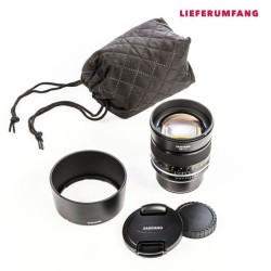 Samyang MF 85 mm F1 4 MK2 muotokuvaobjektiivi Sony E täysikenno ja APS C