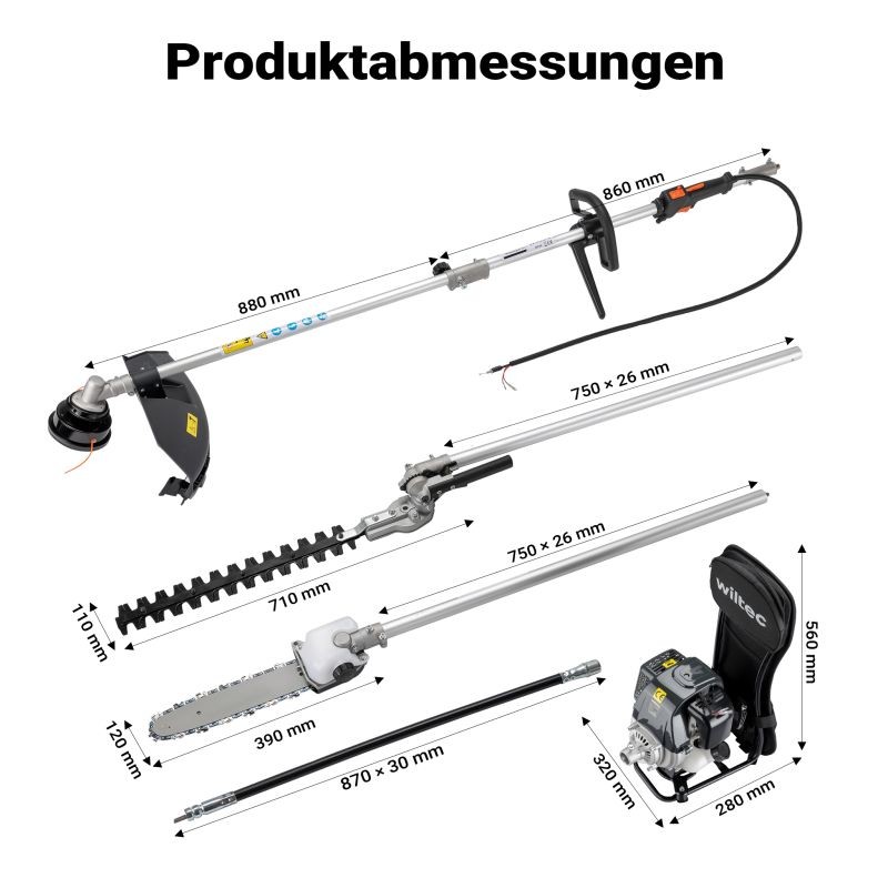 4-in-1 puutarhakone 4-tahtimoottori, reppumalli, 0,9 kW