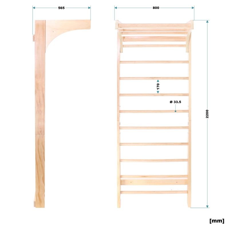 Toboli seinäpuomi 220 cm, lakattu mänty, korkeussäädettävä tanko, 150 kg