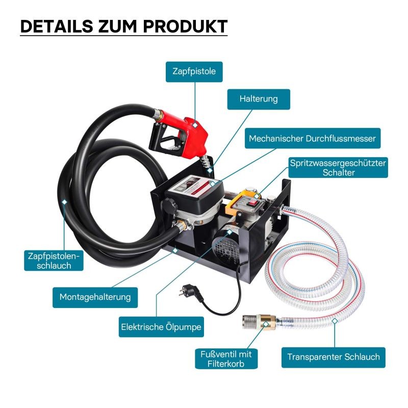 Diesel- ja lämmitysöljypumppu 550 W 230 V 50 l/min, itseimevä, automaattinen pistooli