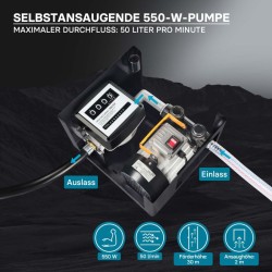 Diesel- ja lämmitysöljypumppu 550 W 230 V 50 l/min, itseimevä, automaattinen pistooli