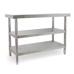 Ruostumaton terästyöpöytä 120x60x85 cm 2 hyllyä korkeussäädettävät jalat