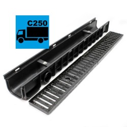 Viemäröintikanava 4 x 1 m, valurautaritilät, 25 t kantavuus, musta