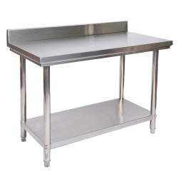 Ruostumaton terästyöpöytä 120x60x85 cm V2A takareuna hylly ja korkeussäädettävät jalat