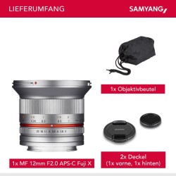 Samyang 12mm F2.0 laaja-alainen kiinteä objektiivi Fuji X, MF, hopea