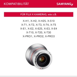 Samyang 12mm F2.0 laaja-alainen kiinteä objektiivi Fuji X, MF, hopea