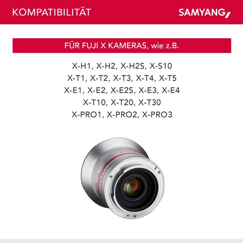 Samyang 12mm F2.0 laaja-alainen kiinteä objektiivi Fuji X, MF, hopea
