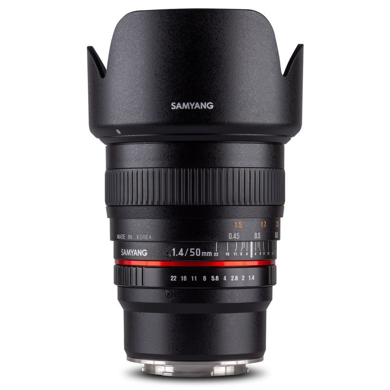 Samyang 50 mm f/1.4 objektiivi Fuji X, manuaalinen tarkennus, täysikenno ja APS-C