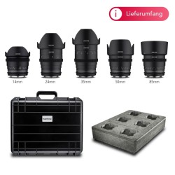 Samyang VDSLR MK2 MF video objektiivisetti Canon EF 14mm 24mm 35mm 50mm 85mm suojalaukulla