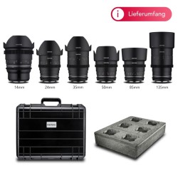 Samyang VDSLR MK2 video-objektiivisetti MFT 14mm, 24mm, 35mm, 50mm, 85mm, 135mm ja suojalaukku