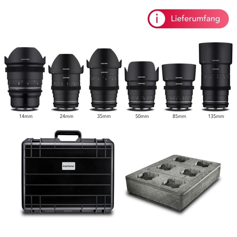 Samyang VDSLR MK2 video-objektiivisetti MFT 14mm, 24mm, 35mm, 50mm, 85mm, 135mm ja suojalaukku