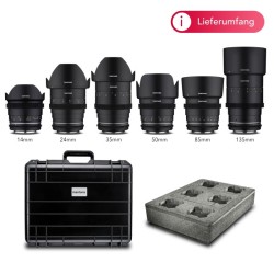 Samyang VDSLR MK2 videobjektiivisarja Canon EF 14 24 35 50 85 135 mm kuljetuslaukulla